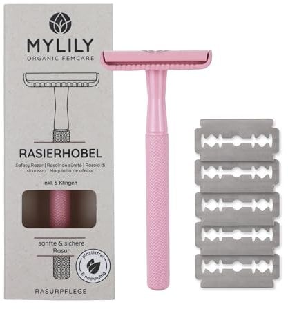 MYLILY® Rasoir de sureté avec 5 lames de rasoir I rasoir nez I rasoir femme I rasoir métal sans plastique I tondeuse femme intime I tondeuse corps | kit zéro déchet I rose
