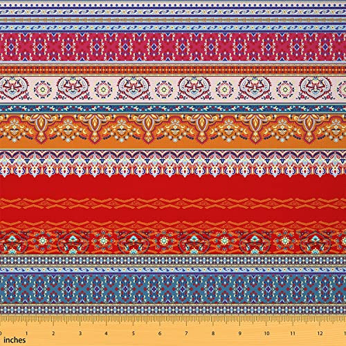 Boho Stoff Meterware Roter Boho Polsterstoff zum Quilten Nähen bunter Tribal Streifen Outdoor Stoff Mandala aztekisch exotisch wasserdicht DIY Polster und Wohnakzente 184 x 150 (HxB)
