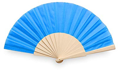 eBuyGB Folding Handheld Fan, Wooden Hand Fan, Wedding Party Accessory, Pocket Sized Fan for Wedding Gift, Party Favours, Summer Holidays, Mini Travel Fan Home Décor - Blue (Pack of 20)