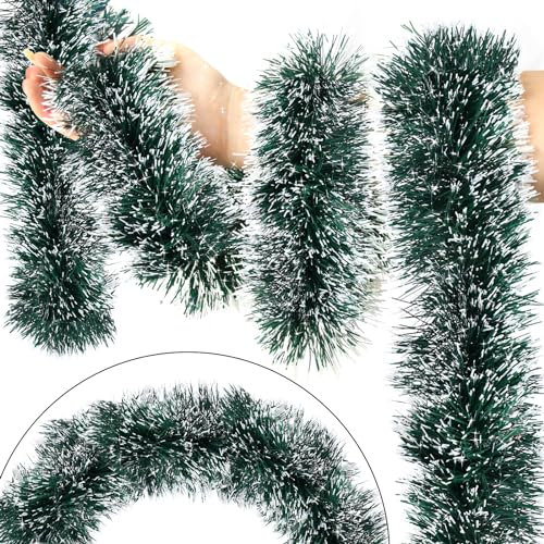 SURCVIO 15 m grüne Weihnachts-Lametta-Girlande – Metallic-Lametta-Girlande für Weihnachtsbaumschmuck, Weihnachtsbaumdekoration, Zuhause, Innenbereich, Urlaub, Partyzubehör