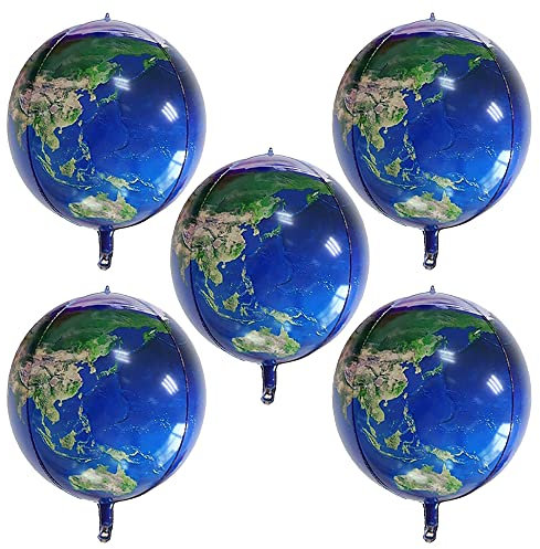 ANCLLO 5 x Erdkugel-Ballons, 55,9 cm große Weltkarte-Luftballons, 4D-Mylar-Aluminiumfolie, Erdform, Dekoration für Kinder, Partyzubehör