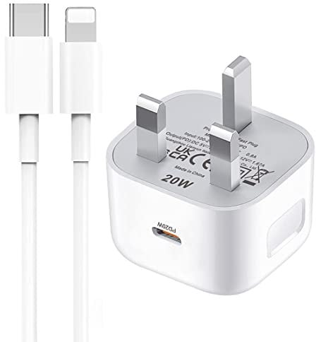 TEGELI USB C Plug, Type Fast Charger & Cable for iPhone Charging Lead, 20W Charge 14/14 Pro/13/13 Pro/12/12 Pro/11/SE/10/8/iPhone USB-C Power Adapter UK Lightning Wire