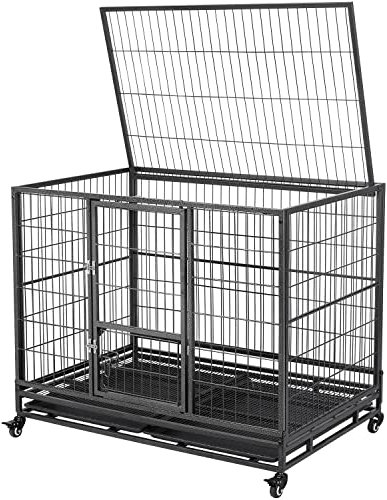 Yaheetech 43'' Large Dog Cage, Rolling Metal Dog Crate with Openable Top/Litter Pans for Medium/Large Dogs, Black