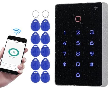 QTTYELOK Controlador de Teclado WiFi Tuya Control de Acceso, IP68 Impermeable Teclado RFID, Retroiluminación, Sistema de Alarma de Salida WG26/34 + 10 llaveros