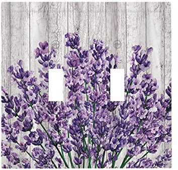 Rustic Lavender Flower Purple Lilac Floral Light Switch Cover Double Toggle Decorative 2 Gang Wall Plate Electrical Switchplate Faceplate for Kitchen Bathroom Bedroom Home Decor