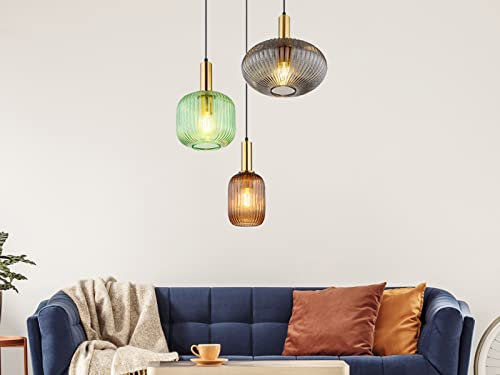 Ausgefallene Pendelleuchte mit 3 gerillten Glasschirmen mehrfarbig, Ø 55cm