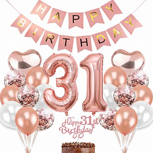 Dalettu Deko 31. Geburtstag Frau, Ballon 31. Geburtstag Deko Frauen, Geburtstagsdeko 31 Jahre Frau, Rosegold Tortendeko Geburtstag 31. Frau, Happy Birthday Banner Deko 31 Geburtstag Frauen