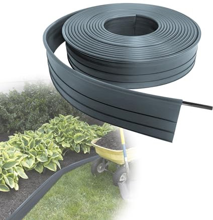 JOIEYOU Rasenkante DIY Beetumrandungen Kunststoff Beetumrandung Gartenpalisade mit Abgerundete Kanten für Flexible Dekoration Gartenzaun Gemüsegarten Rasen Getrennte (6M Anthrazit)