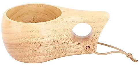 Style Nordique en Bois Fait à la Main Ancienne Finlande Tasse en Bois Style Scandinave avec Poignée Trous Simples 2 Trous 200 ML (Trou unique)