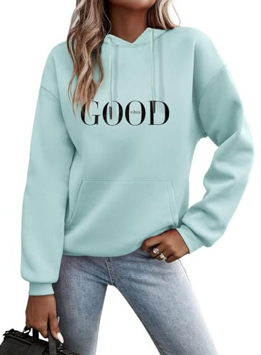 Minetom Kapuzenpullover Damen Hoodie Sweatshirt mit Kapuze Langarmshirt Pulli Oberteile Herbst Winter Frauen Briefe Drucken Freizeit Sport Fitness Outdoor Casual Style D Hellgrün S