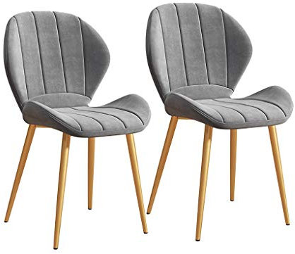 Lot de 2 Chaises de Salle à Manger Rembourrées Chaise de Cuisine Siège en Velours Pieds en Métal Doré Chaises de Réception avec Dossier Coussin Doux (Couleur : Gris)