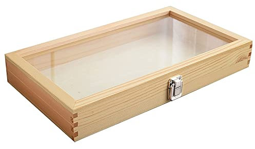 XLSBZ Schmuckkästchen aus Holz,Schmuck Organizers mit Glasdeckel & Schloss,Retro Schmuckbox Aufbewahrungsbox für Ringe,Ohringe,Halskette (Holzfarbe)