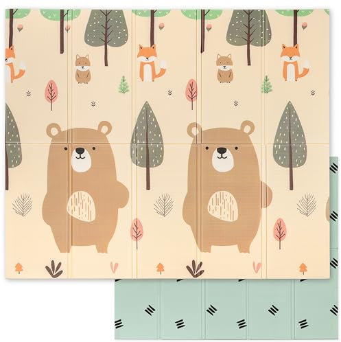 Sweety Fox - Tapis de Jeu pour Enfant Bebe 150x180x1cm Tapis de Sol XXL en Mousse Epais Pliable Reversible - Tapis d'éveil pour Bébé - Tapis de Sol Bebe Favorisant Le Développement Sensoriel