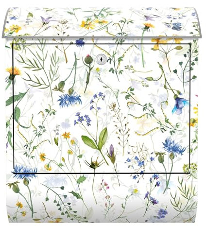 Arcondo Design Briefkasten mit Motiv und Zeitungsfach Bunte Collage mit Chrysanthemen
