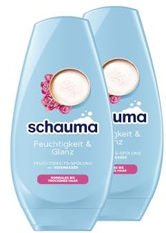 Schauma Schwarzkopf Feuchtigkeits-Spülung Feuchtigkeit & Glanz (2x 250 ml), Haarspülung lässt das Haar glänzen, Spülung mit Reiswasser für normales bis trockenes Haar