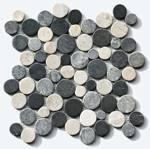 1qm Mosaikfliesen Kieseloptik Marmor Stein Münzen Bodenfliesen Badfliesen Naturstein Fliesen Lager Verkauf Stein-mosaik Herne NRW (Grau-Hellgrau-Weiß (Grey-lightgrey-white))