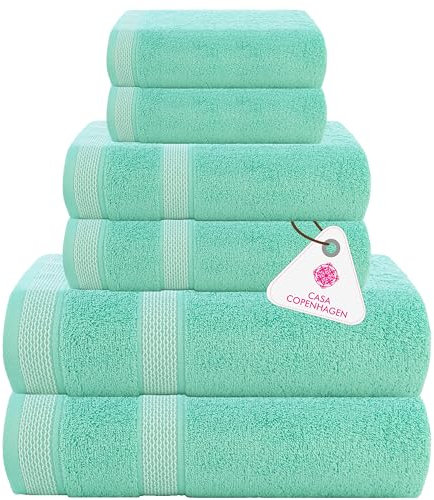 Casa Copenhagen Solitaire 6-teiliges Handtuch-Set – Aquablau, 600 g/m². 2 Badetücher, 2 Handtücher, 2 Waschlappen aus weicher ägyptischer Baumwolle für Badezimmer, Küche und Dusche