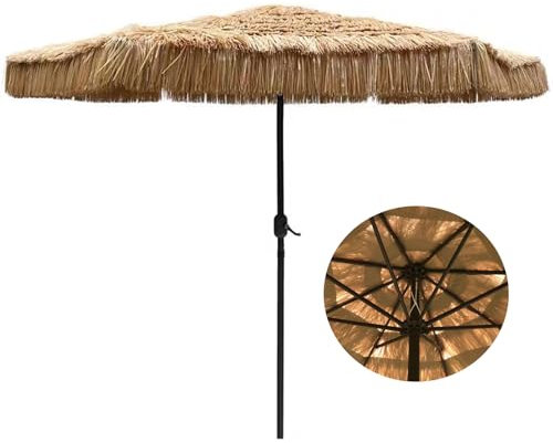 CHONGHAN Durchmesser 2,7 m hoch 2,6 m kippbarer Hawaii-Sonnenschirm, Hula Stroh Regenschirm, Garten Sonnenschirm, Imitation Stroh Outdoor Sonnenschirm, geeignet für Gärten, Terrassen 146 * 21 * 21CM
