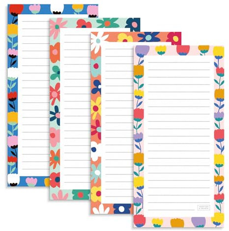 SWEETZER & ORANGE S&O Magnetic Notepads for Refrigerator 4 Pack - Fun Floral planner for Fridge Sets - Force field List sheets for cooler - Sticky writing pages for freezer - 3.5” x 7”, 45 Pages