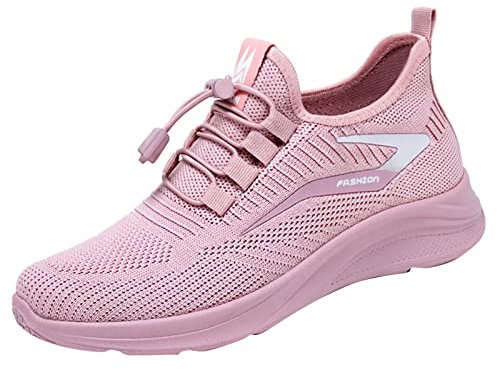 Baskets compensées plates et légères en maille respirante et élastique pour femme, rose, 41 EU