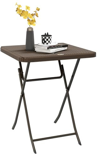 Outsunny Table de Jardin extérieur Pliable Style Cosy Chic dim. 60L x 60l x 71H cm métal époxy résine tressée HDPE Marron
