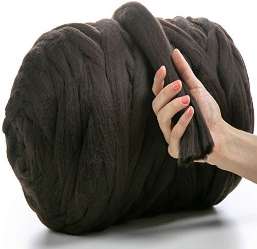 MeriWoolArt® 100% XXL Merino Wolle Garn 4-5cm Dicke Wolle Garn, Filzwolle Trockenfilzen Nassfilzen, DIY Wolle Garn Decke, Decke Baby Wolle, Arm Stricken Decke Garn Braun, 1Kg