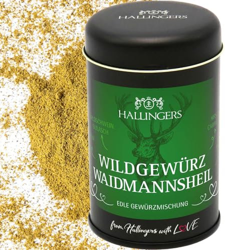 Hallingers Wildgewürz Waidmannsheil - Gewürz-Mischung für Reh, Wildschwein & Hirsch - für Jäger zum Kochen von Wildgerichten Waidmann (Dose) - Geschenkideen Weihnachten & Geschenke Adventskalender | N