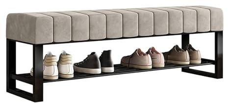 2-stöckiges Schuhregal Aus Schwarzem Metall, Gepolsterte Schuhbank Im Eingangsbereich Mit Stauraum, Bouclé-bank Für Schlafzimmer, Bettende, Schrank, Flur, Tür, Wohnzimmer, (Size:60x32x45cm,Color:Grau)