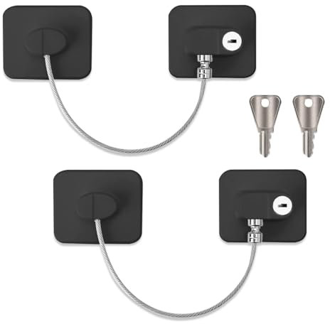 2 Pcs Refrigerator Door Locks, Fridge Lock with 4 Keys Stainless Steel Zinc Alloy Strong Adhesive Lock Protect Baby Safety Used on Refrigerators Freezers Cabinets Dryers Washers(White) (Black-Square)