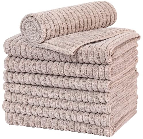 gryeer Microfibre Tea Towels,Thick, Soft, Super Absorbent and Lint Free Kitchen Towels, 45 x 65 cm, Pack of 8, Khaki