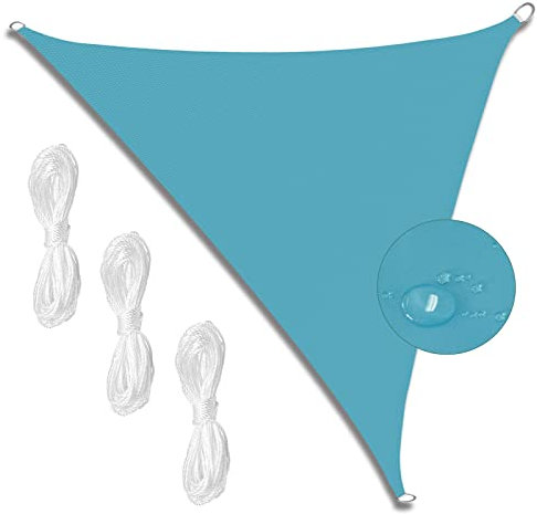 Toldo parasol para exteriores, 3 x 3 x 3 m, 98 % de bloqueo UV, lona impermeable para jardín, camping, patio trasero, color lago azul, con 3 cuerdas incluidas