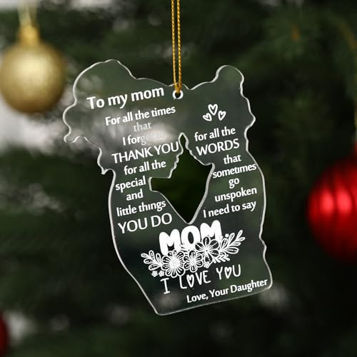 Blulu Weihnachtsschmuck für Mütter mit Geschenktüte, hängende Ornamente, Mutter, Weihnachtsgeschenke, Acryl, Weihnachtsbaumschmuck, Muttergeschenke von Tochter, Geburtstagsandenken für Mutter