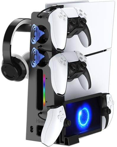 KAFRI PS5 / PS5 Slim Stand and Cooling Station with Controller Charger, PS Portal Charging Dock, Cooling Fan, RGB Light, Headset Holder, PS5 / PS Portal Accessories Compatible with PlayStation 5