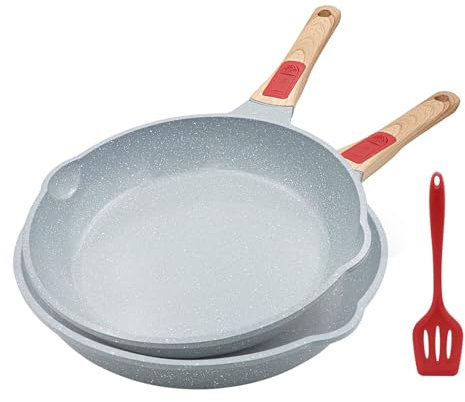 AIKENBBKK Poêle en Céramique Set de 3 Poêles 26/28 cm avec Poignée Amovible, Set de Poêles à Frire avec Revêtement Céramique-Bleu
