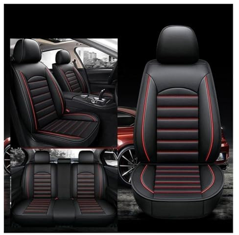Auto Sitzbezüge Sets FüR Dacia Sandero Stepway 3.GEN 2.Gen 2012-2025, Leder Auto Schonbezug Full Set Sitzbezug, Auto Sitzbezüge Airbag Kompatibel, Wasserdicht Sitzbezug Auto Zubehör(Black+red)