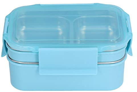 Jenngaoo Lunchbox, isolierte Lunchbox aus Edelstahl, Stapelbare Box, Quadratische Lunchbox, Lunchbehälter mit Fächern, Lebensmittelbehälter für Erwachsene, Studenten, Büro, Schule, Reisen (Blau)