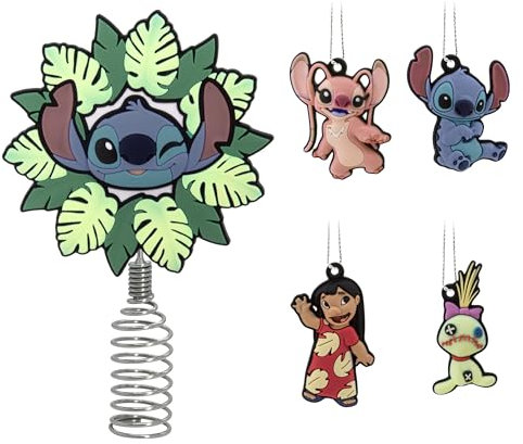Hallmark Disney Lilo & Stitch Mini Christmas Tree Topper and Ornaments, Set of 5, Gifts for Disney Fans