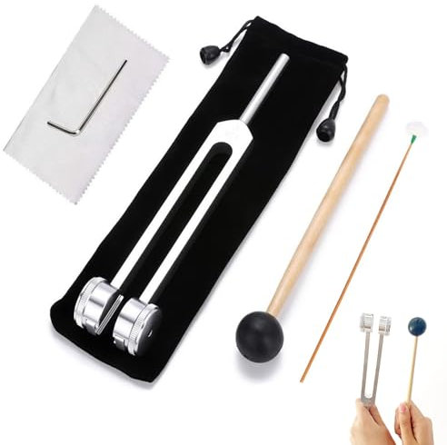 Esshogo Stimmgabel 128 Hz Heilung, Stimmgabel Neurologie, Liefert eine präzise Frequenzantwort, mit einem Silikonhammer und einem Reinigungstuch, verpackt in einer weichen Samttasche