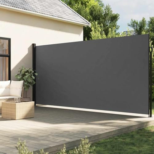Myheimly Seitenmarkise, Wandmarkise mit PU-Beschichtung, Sichtschutz für Balkon Terrasse Garten, Windschutz Markise, Ausziehbar Polyester Anthrazit,200 x 600 cm