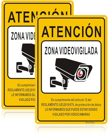 Acuxiaza 2ud Señal Zona Videovigilada, 20x30 cm Cartel de Aluminio | Reflectante Cartel Videovigilancia, Interiores y Exteriores, Duradero, Protección UV, Fácil Instalación
