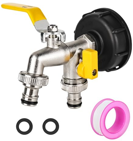 1/2 Leakproof Brass IBC Tank Fittings, IBC Tank Adapter, IBC Tank Valve Tap Tank IBC Tap for S60X6 Water Storage Tank & Garden Hose Connector IBC Adapter Replace Valve Fitting Parts (Yellow)