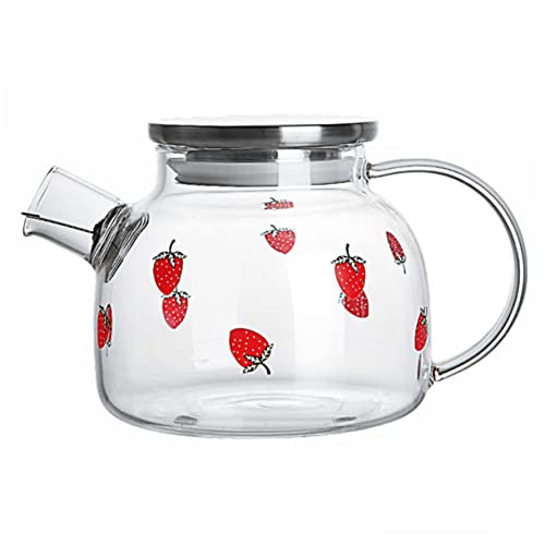 Zerodeko 1 Tetera De Té Frío Con Forma De Fresa Bonita Tetera De Lujo Con Forma De Fresa Jarra Con Tapa Tetera De Fresa Teteras Para Bebés Con Flores Teteras De Gran Capacidad Tetera