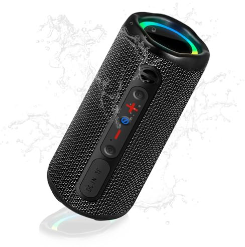 NXPZ Altavoz Portátil Bluetooth 5.3, Altavoz Inalámbrico Impermeable IPX7, Sonido Estéreo con Bass Potente, Luz LED Dinámica, Ideal para Fiestas, Playa, Exteriores, Viajes, Deportes y Hogar