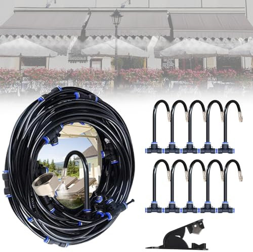 Nebulizador para Terraza, dellyy 10M Kit de Nebulización, 360° Sistema de Nebulizacion, por Nebulización con Bomba, Para Jardines, Césped, Sombrillas, Enfriamiento Rápido