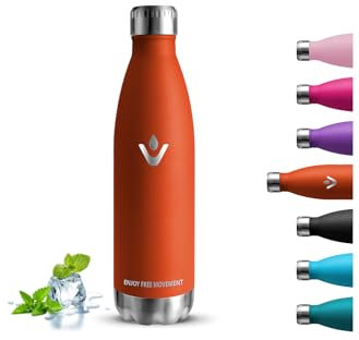 Borraccia Termica, Borraccia 750 ml, Senza BPA, Borraccia Acciaio Inox, Senza Perdite, Borracce Termiche, Isolato Sottovuoto, Borraccia Metallo per Campeggio, Fitness, Corsa, Escursionismo, Arancia