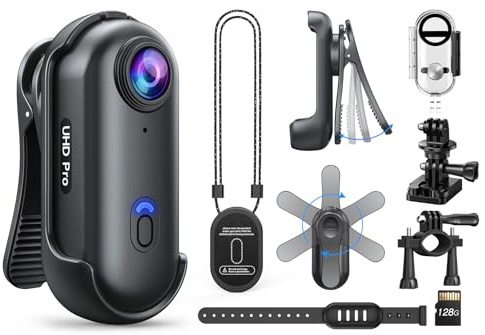 BOBLOV W4 Waterproof Body Cam: 4K 128GB Body Camera Lasts 90 Minutes, Wearable Action Camera for Video Recording, with Waterproof Case, Straps, Compact for Vlogging, Pet Recording, Traveling Memory