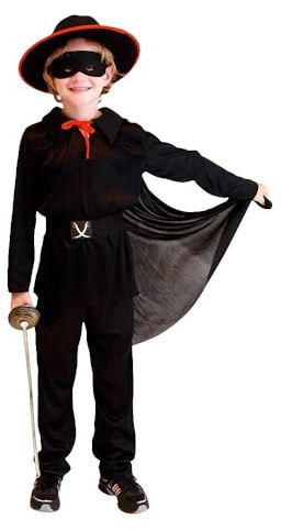 Lito Angels Zorro Kostüm Kleid Verkleidung mit Maske, Hut und Umhang für Kinder Jungen Größe 6-12 Jahre, Schwarz