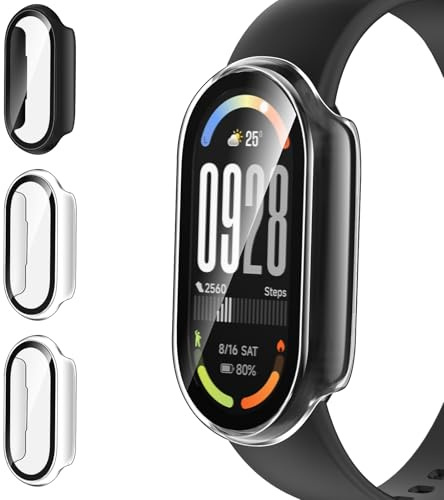 iVoler 3 Pezzi Cover con Vetro Temperato per Xiaomi Smart Band 10, Copertura Completa Pellicola Protettiva Custodia Antiurto, Sottile Anti-Graffio Rigida Bumper Case, 2 Trasparente + 1 Nero