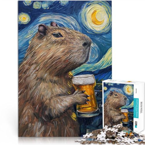 Puzzle für Erwachsene 1000 Teile Wasserschwein trinkt Bier Aus Holz，Geeignet für Kinder ab 14 Jahren für Lernspiel-Herausforderungsspielzeug Geburtstagsgeschenke。Größe：50x75cm/19.6x29.5Zoll