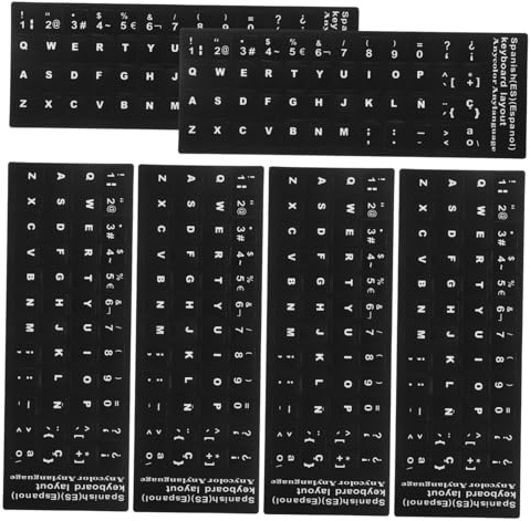 SMASOLO 6 Sheets Waterproof Black Pvc Keyboard Language Stickers Replacement Keyboard Decals Easy to Use Compatible with PC Desktop and Laptop Spanish Themed